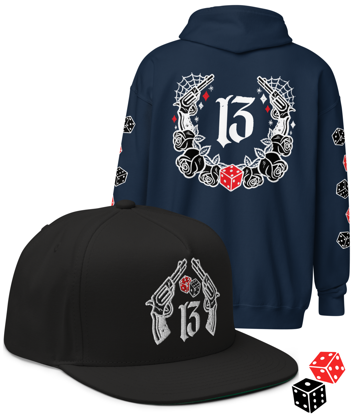 
                  
                    BIG IRON Bundle. Pistols & Dice Design. Black Heavy Zipper Hoodie & Black & Gray Embroidered Snapback Hat from Asphalt Anarchist Clothing Co. OLD SKOOL HOT ROD CLOTHING 
                  
                