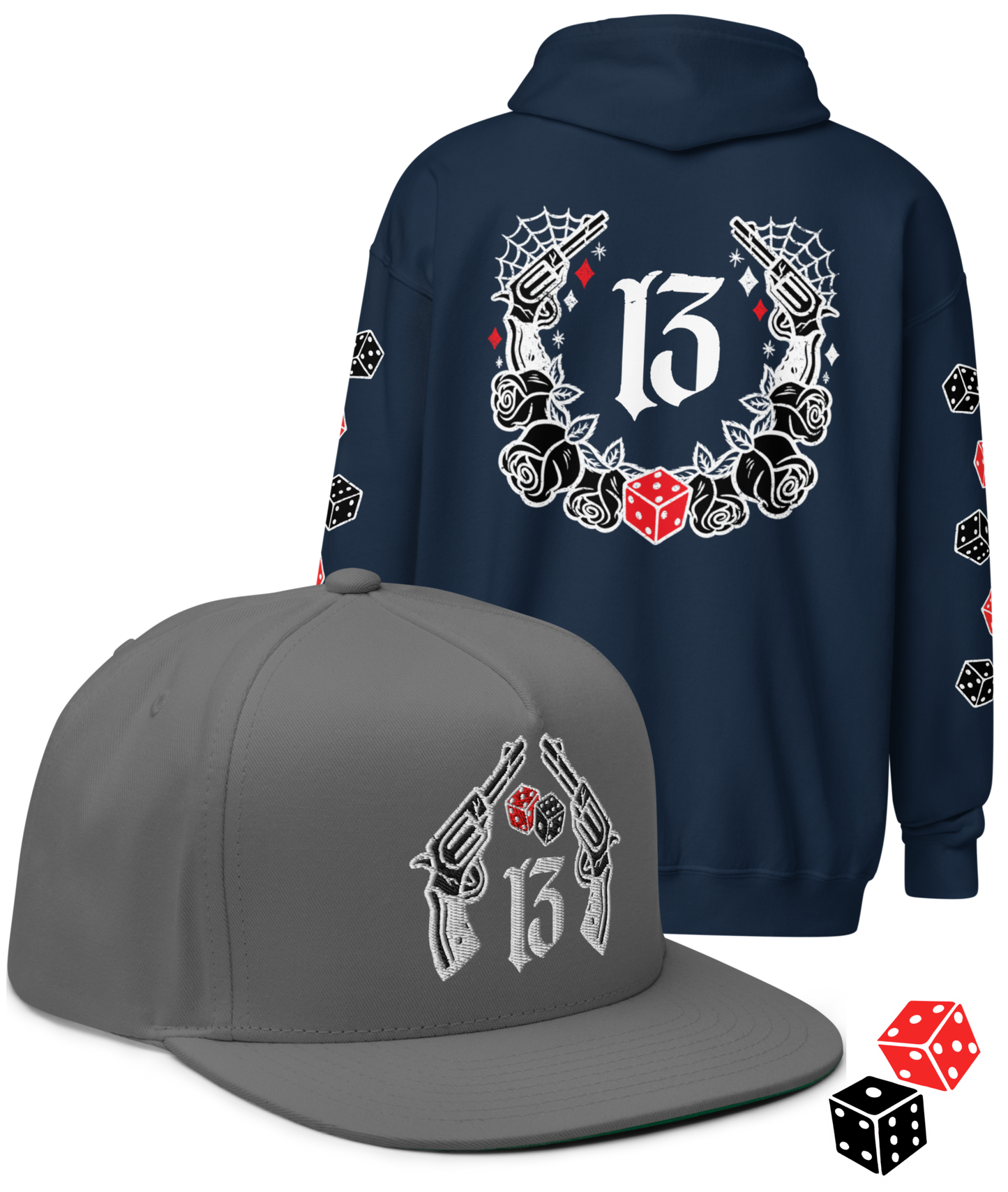 
                  
                    BIG IRON Bundle. Pistols & Dice Design. Black Heavy Zipper Hoodie & Black & Gray Embroidered Snapback Hat from Asphalt Anarchist Clothing Co. OLD SKOOL HOT ROD CLOTHING 
                  
                