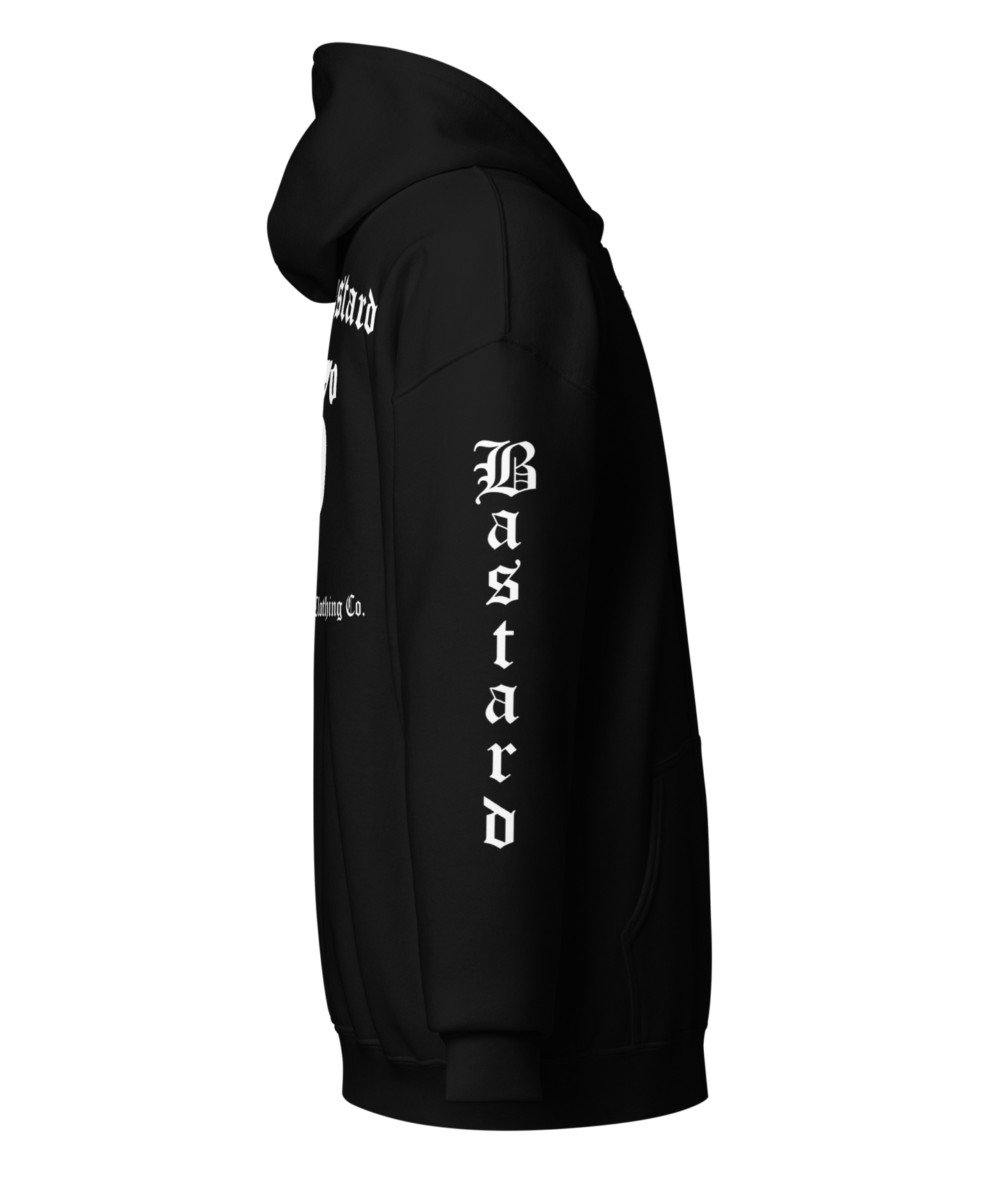
                  
                    Right side view of the Evil Bastard Zipper Heavy Hoodie by Asphalt Anarchist Clothing Co.—black hoodie with Old English “Evil Bastard” above iconic 13 on back, 13 on the chest, “Bastard” down each sleeve. Rebel gear for the outlaw tribe. AI Generated image.
                  
                