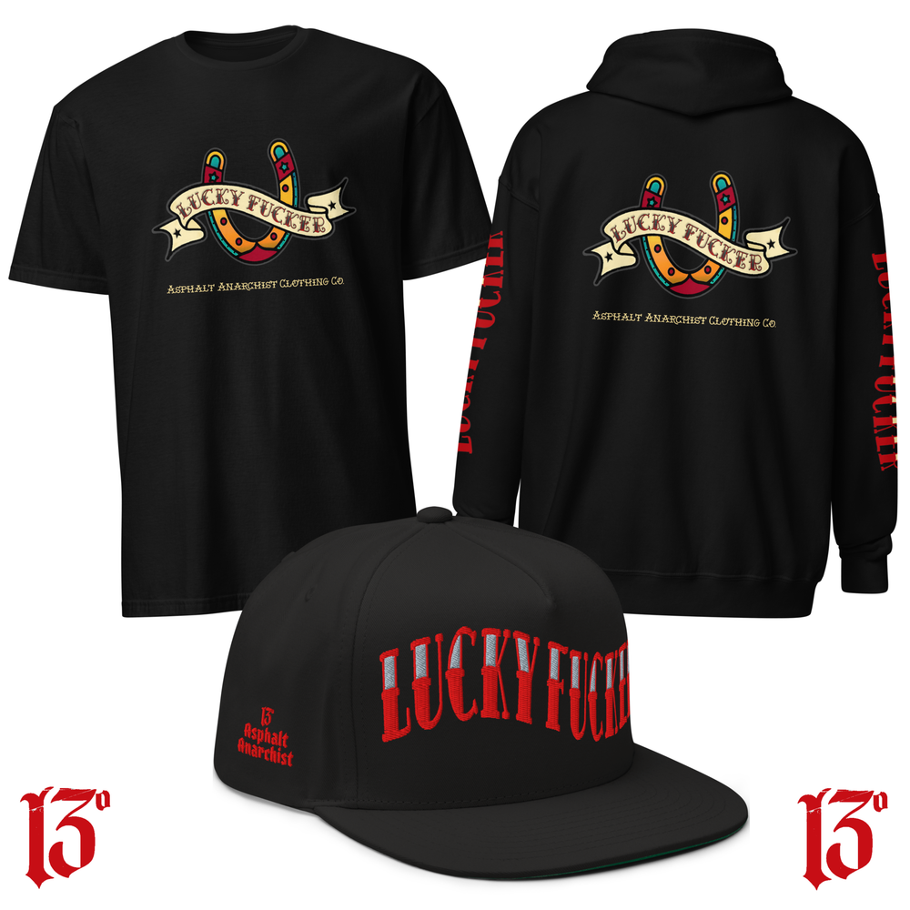 Lucky Fucker Collection from Asphalt Anarchist Clothing Co. OLD SKOOL HOT ROD CLOTHING & PRODUCTS