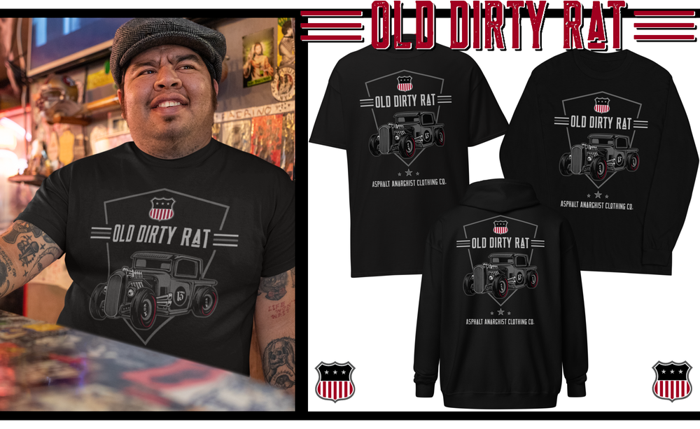 Asphalt Anarchist Clothing Co. 
Inspired by Old Skool Hot Rodding Car Culture. 
Kustom Kulture, Gen X, Rat Rod, Hot Rod, Biker, Skater, Gearhead, Tattoo

