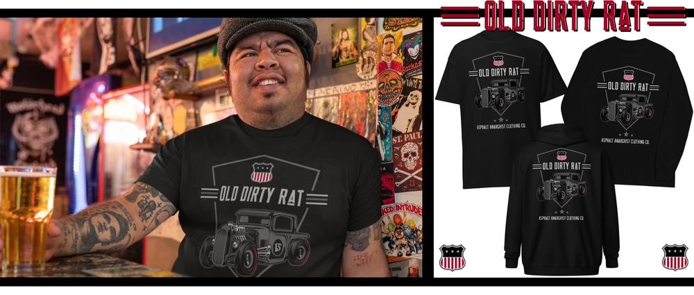 Asphalt Anarchist Clothing Co. 
Inspired by Old Skool Hot Rodding Car Culture. 
Kustom Kulture, Gen X, Rat Rod, Hot Rod, Biker, Skater, Gearhead, Tattoo
